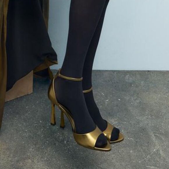 ZARA ANKLE STRAP HEELED METALLIC SANDALS - Picture 10 of 10